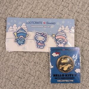 Sanrio Hello Kitty Embroidered Pin Set with Gold Collectible